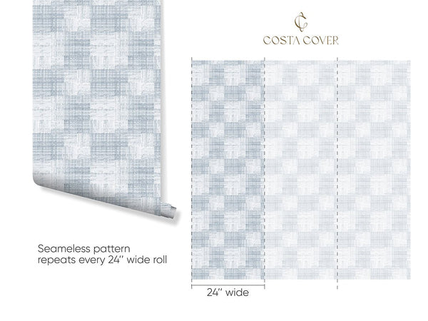 Soft Blue Checker Grasscloth Wallpaper CG025 - CostaCover - Traditional Wallpaper - Abstract - Abstract Labyrinth Lines - abstract lines