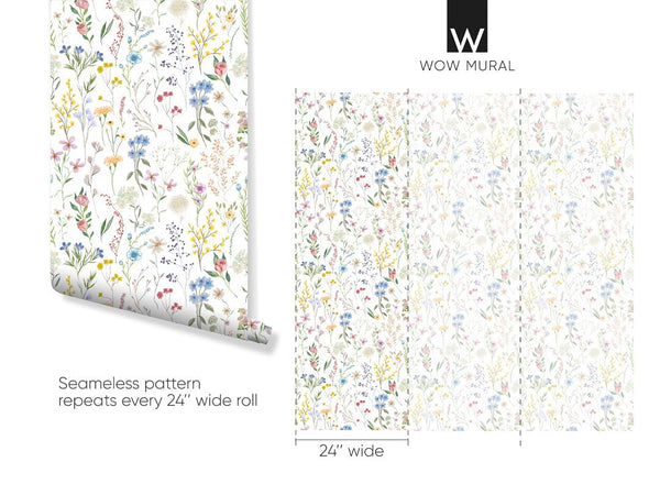 Сolorful Floral Garden Wallpaper W047 - CostaCover - Peel and stick Removable Wallpaper - abstract wallpaper - accent wallpaper - adhesive wallpaper