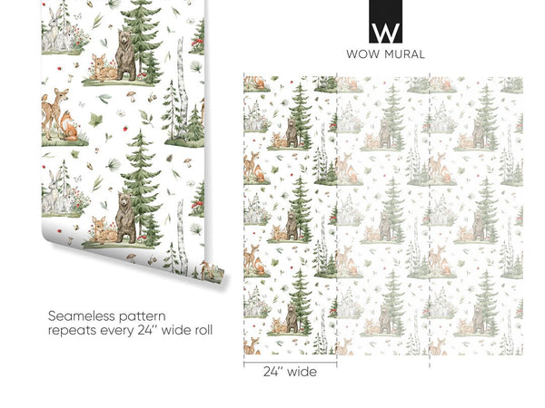 Forest Animals Wallpaper W074 - CostaCover - Peel and stick Removable Wallpaper - abstract wall art - accent wallpaper - adhesive wallpaper