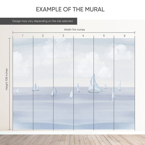 Pastel Blue Sailing Boats Wall Mural AM156 - CostaCover-Peel and stick Removable Wallpaper-accent wallpaper-adhesive wallpaper-baby bedroom
