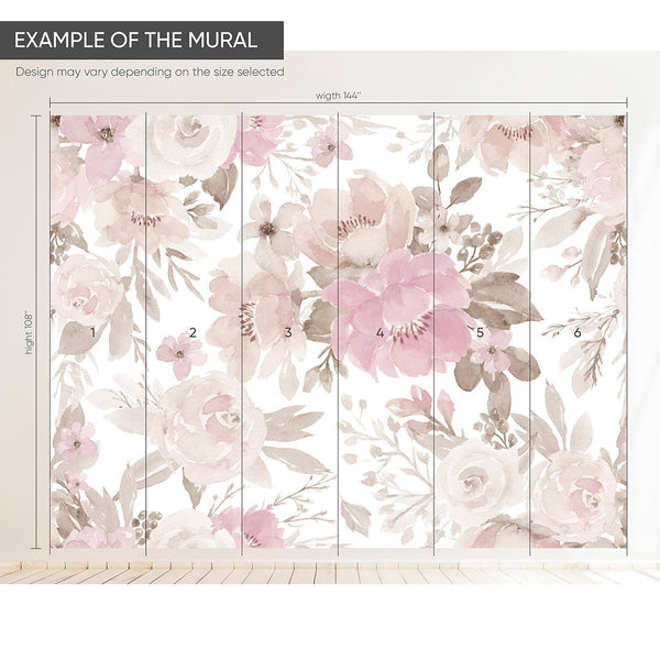 Beige Pink Flowers Wall Mural WM004 - CostaCover - Peel and stick Removable Wallpaper - adhesive wallpaper - bedroom wallpaper - best peel and stick wallpaper