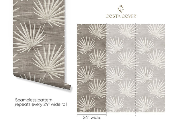 Beige Palm Leaves Grasscloth Wallpaper CG012 - CostaCover - Traditional Wallpaper - bathroom wallpaper - bedroom wallpaper - beige wallpaper