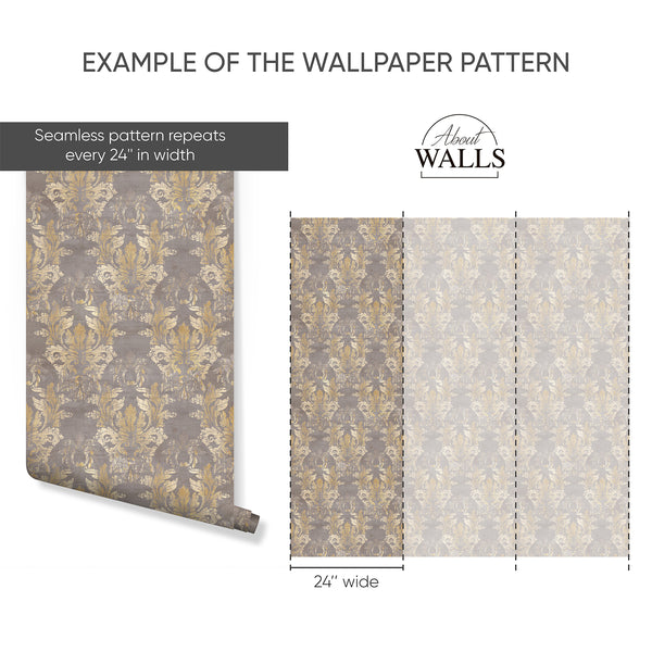 Gray Taupe Damask Wallpaper A154