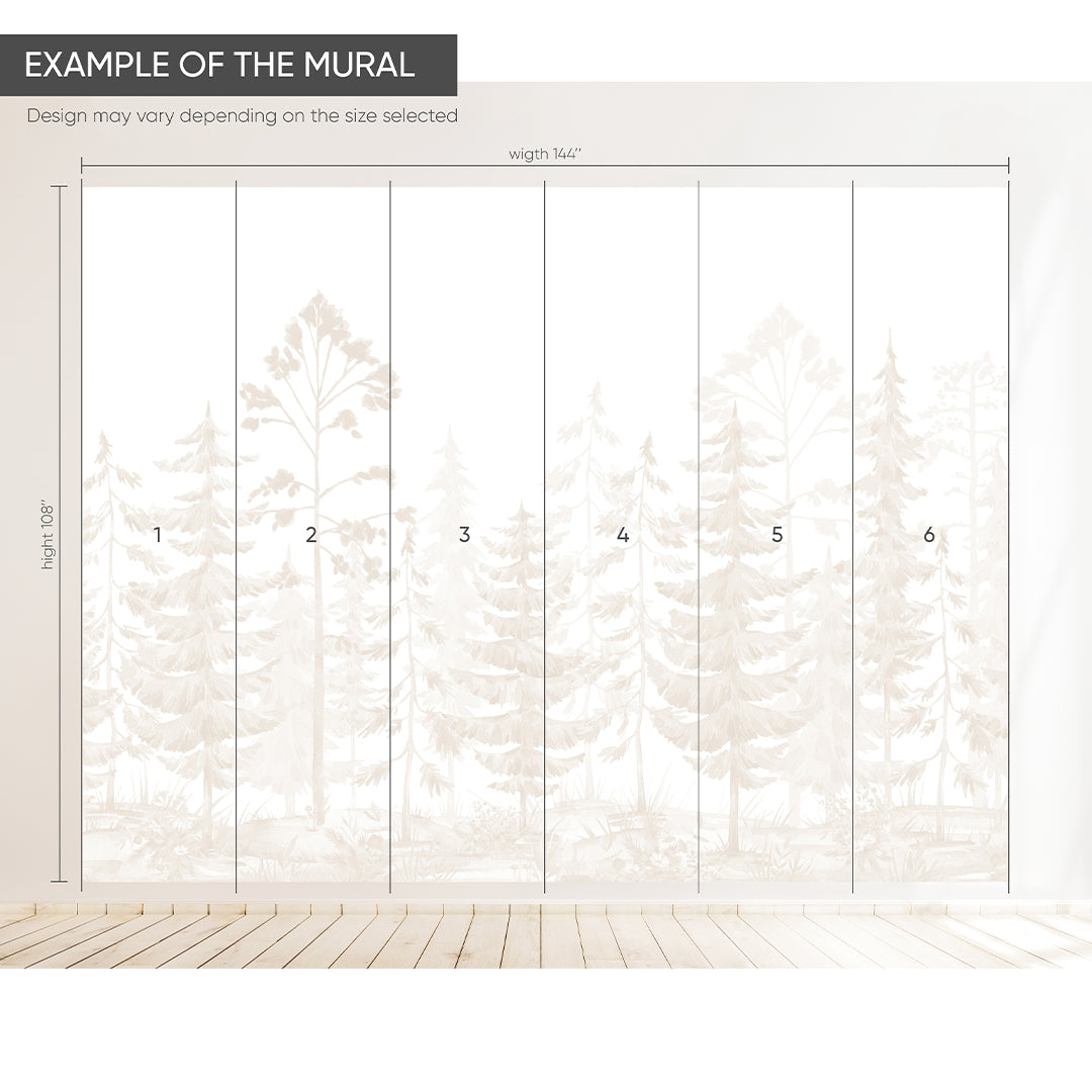 Beige Watercolor Pine Trees Wall Mural WM097