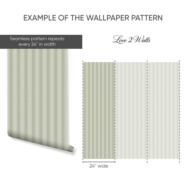 Sage Green Floral Stripe Wallpaper L130