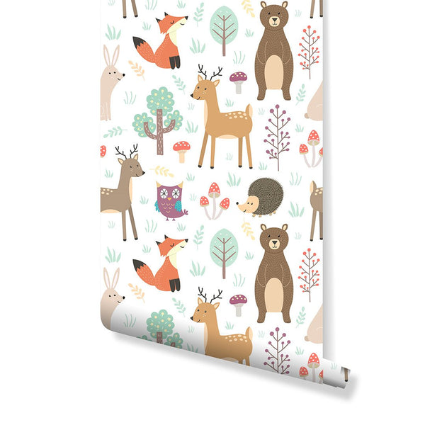 Forest Animals Wallpaper CC135 - CostaCover - Peel and stick Removable Wallpaper - Backsplash panels - bathroom wallpaper - bear