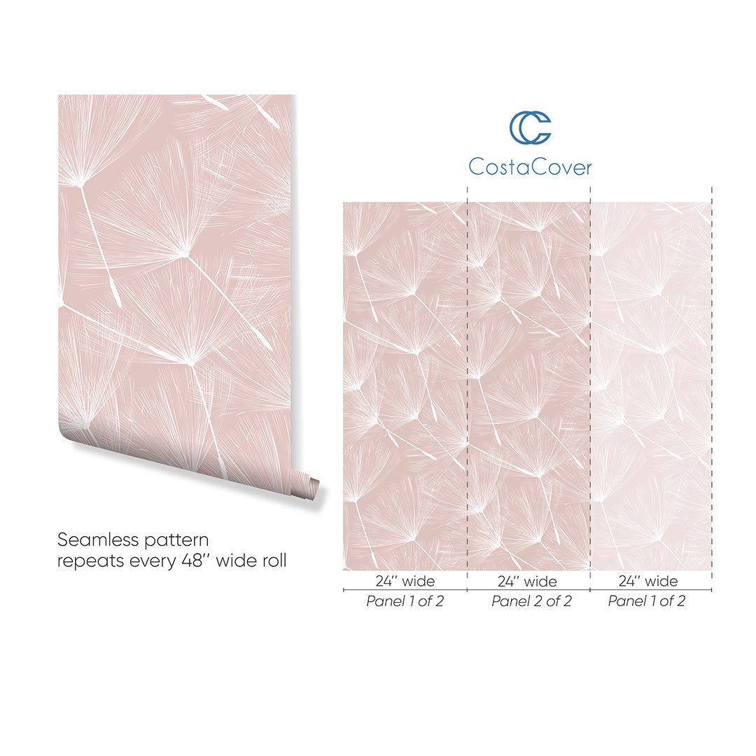Pink Dandelion Wallpaper Pastel Floral Peel and Stick Paper CC259