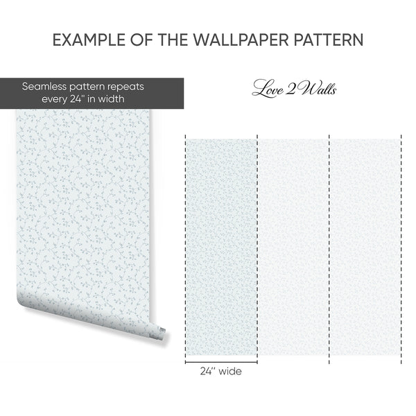 Dusty Blue Floral Vine Wallpaper L113