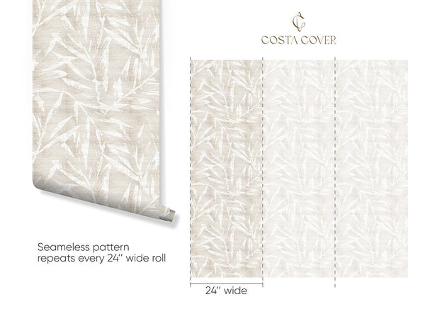 Nude Palm Leaves Grasscloth Wallpaper CG016 - CostaCover - Traditional Wallpaper - abstract wallpaper - accent wallpaper - bathroom wallpaper