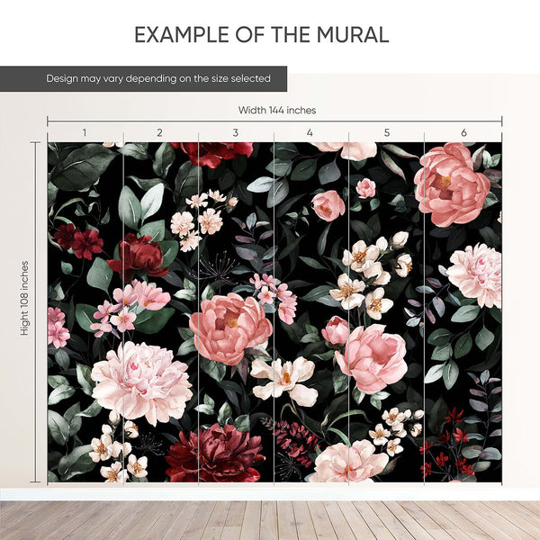 Dark Pink Flower Print Wall Mural SM032 - CostaCover - Peel and stick Removable Wallpaper - accent wallpaper - adhesive wallpaper - bathroom wallpaper
