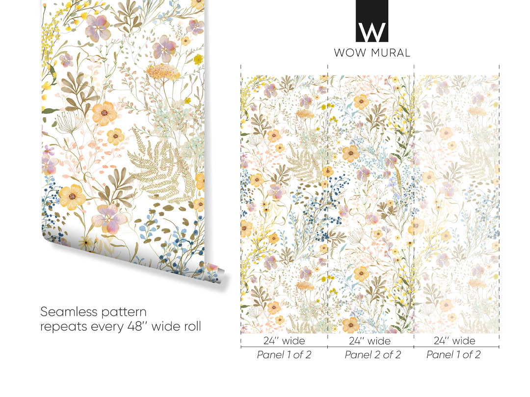 Yellow Wild Floral Boho Self Adhesive Wallpaper W048