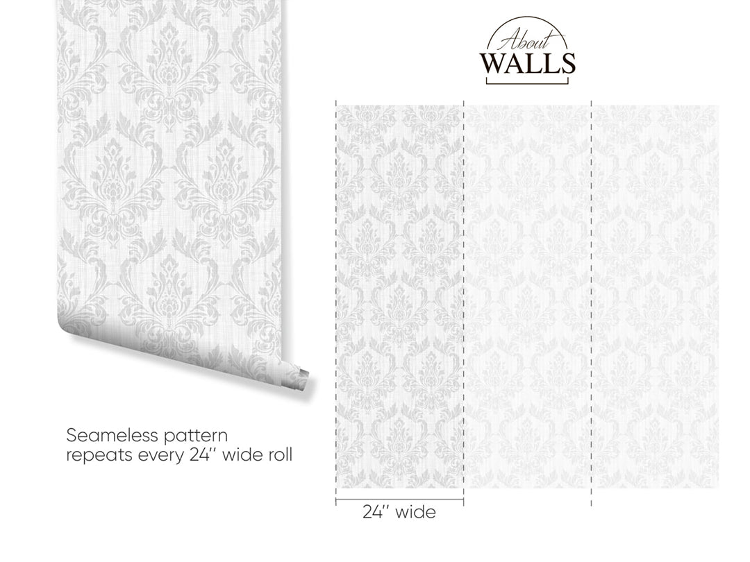 Gray Classic Damask Wallpaper A023