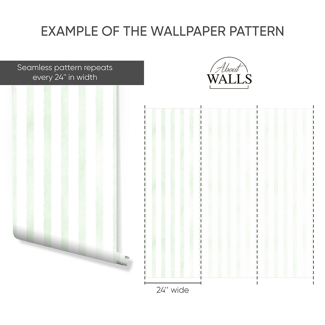 Green Watercolor Stripes Wallpaper A059