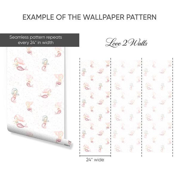 Pink Mermaid Nursery Wallpaper L138