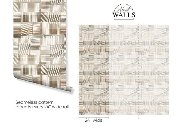 Beige Brown Stripes Wallpaper A009 - CostaCover - Peel and stick Removable Wallpaper - about walls - Abstract - Abstract Labyrinth Lines