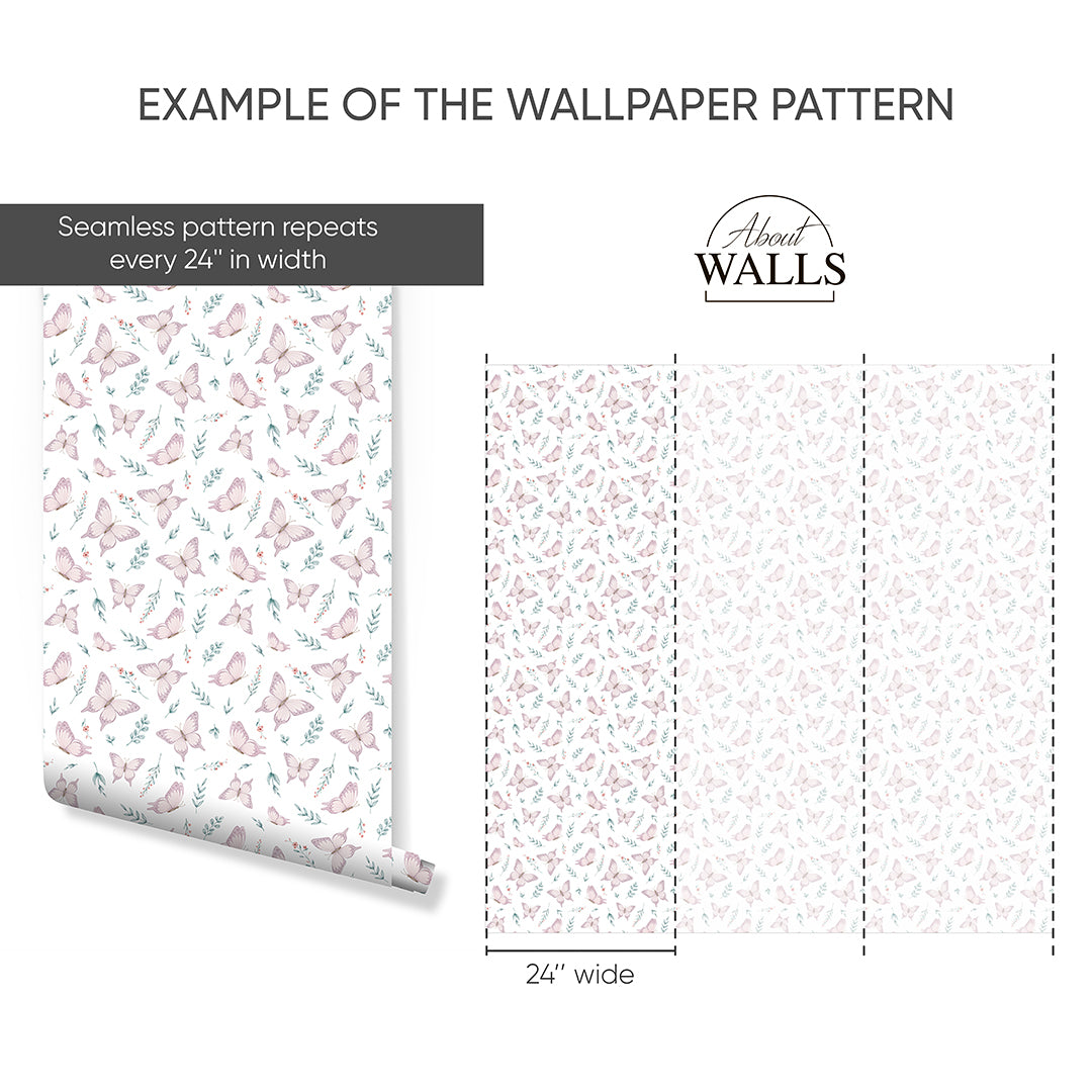 Pink Butterfly & Leaf Wallpaper A049