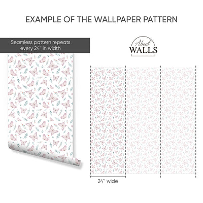 Pink Butterfly & Leaf Wallpaper A049