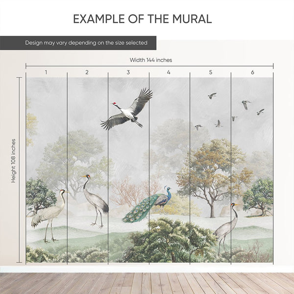 Vintage Japanese Crane Wall Mural CCM207 - CostaCover - Peel and stick Removable Wallpaper - accent wallpaper - adhesive wallpaper - bathroom wallpaper