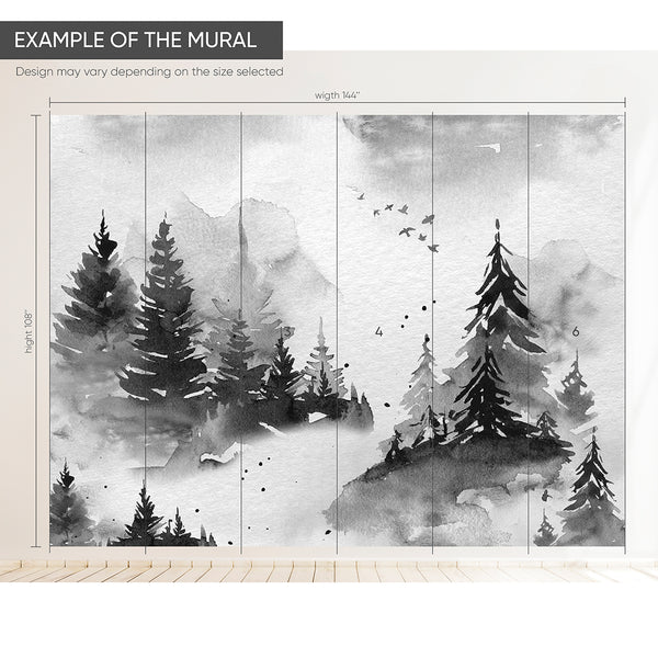 Black & White Woodland Wall Mural WM027 - CostaCover - Peel and stick Removable Wallpaper - adhesive wallpaper - bedroom interior - bedroom wallpaper