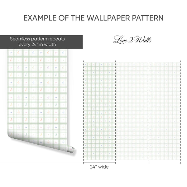 Green Plaid Floral Wallpaper L151