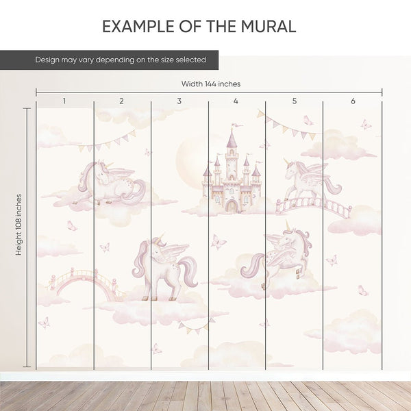 Magic Kingdom & Unicorn Wall Mural AM140 - CostaCover-Peel and stick Removable Wallpaper-accent wallpaper-adhesive wallpaper-baby bedroom