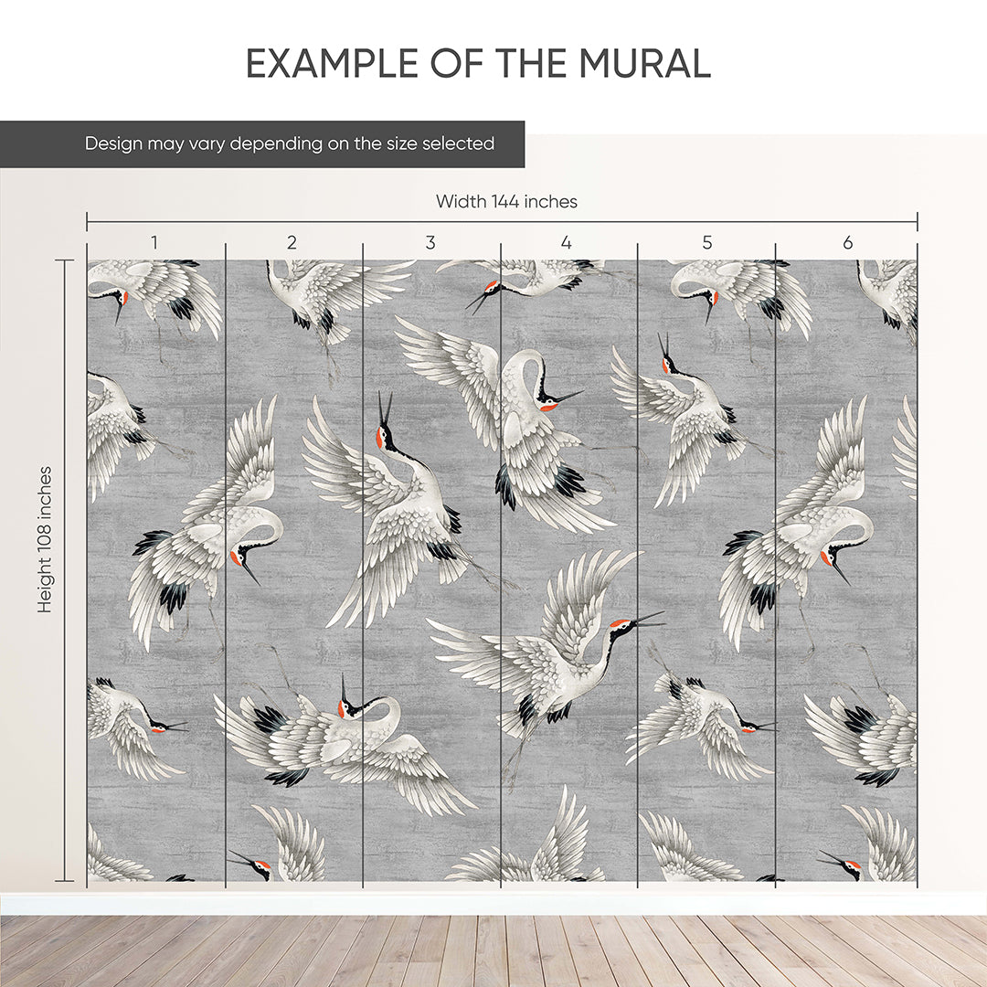Flying Gray Japanese Cranes Wall Mural WM114