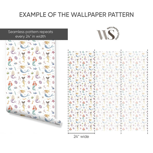 Cute Tiny Mermaids Wallpaper S091 - CostaCover - Peel and stick Removable Wallpaper - accent wallpaper - adhesive wallpaper - baby bedroom