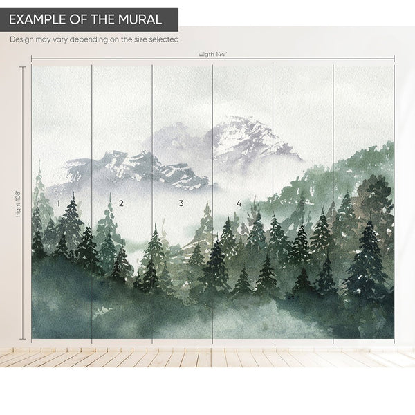 Forest and Foggy Mountains Wall Mural WM036 - CostaCover - Peel and stick Removable Wallpaper - adhesive wallpaper - baby bedroom - bathroom wallpaper