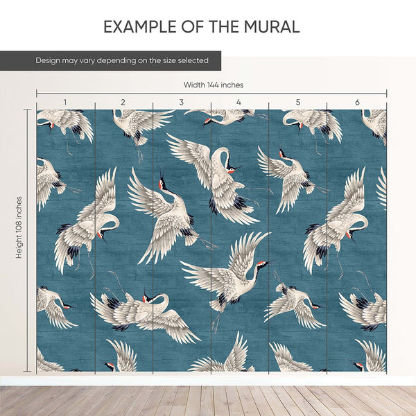 Flying Blue Japanese Cranes Wall Mural WM116 - CostaCover - Peel and stick Removable Wallpaper - accent wallpaper - adhesive wallpaper - aqua blue