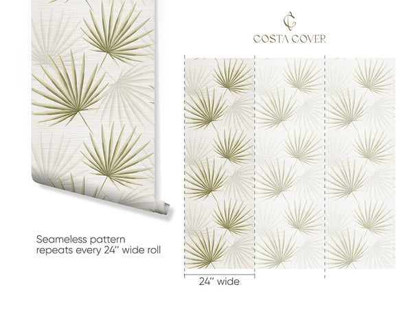 Green Palm Leaves Grasscloth Wallpaper CG011 - CostaCover - Traditional Wallpaper - bathroom wallpaper - bedroom wallpaper - Decorative wallpaper