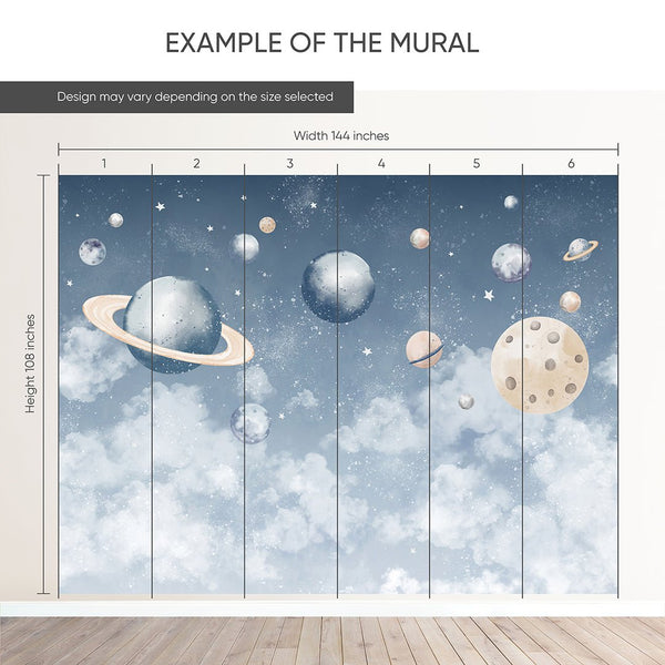 Blue Planets in Space Wall Mural SM091 - CostaCover - Peel and stick Removable Wallpaper - abstract wall art - accent wallpaper - adhesive wallpaper