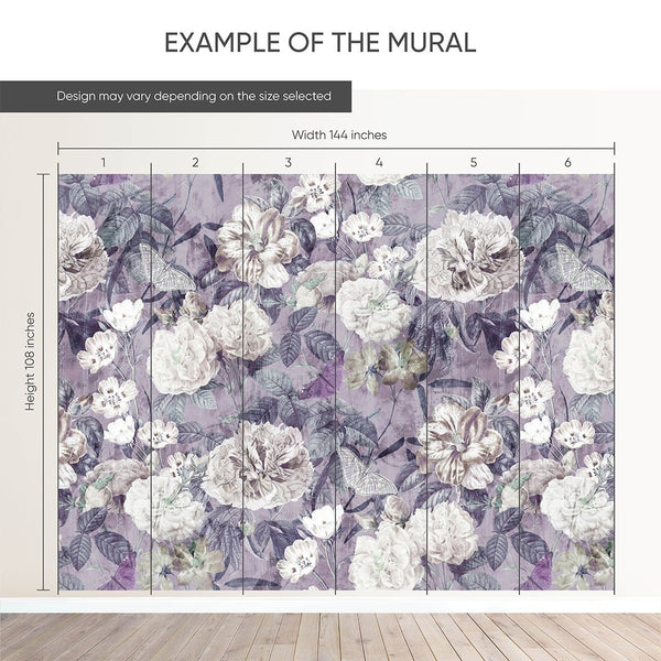 Purple Vintage Flower Garden Wall Mural SM048 - CostaCover - Peel and stick Removable Wallpaper - accent wallpaper - adhesive wallpaper - bathroom wallpaper