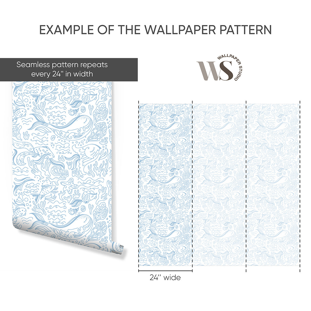 Blue Line Art Whale Wallpaper S099