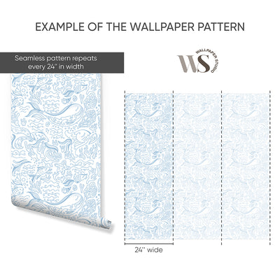 Blue Line Art Whale Wallpaper S099