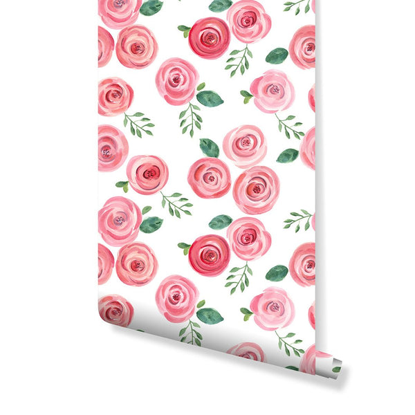 Red Pink Roses Wallpaper CC138 - CostaCover - Peel and stick Removable Wallpaper - adhesive wallpaper - Backsplash panels - bathroom wallpaper