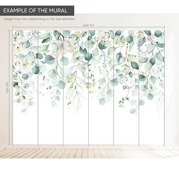 Eucalyptus and Flowers Wall Mural CCM135 - CostaCover - Peel and stick Removable Wallpaper - accent wallpaper - adhesive wallpaper - bathroom wallpaper