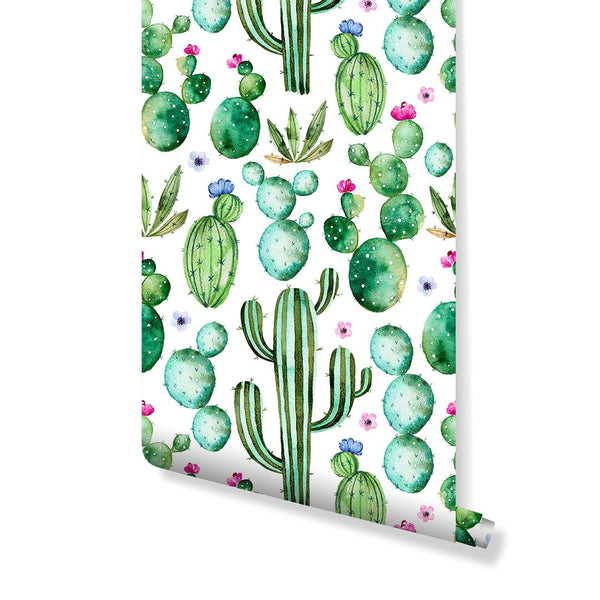 Watercolor Cactus Wallpaper CC209 - CostaCover - Peel and stick Removable Wallpaper - adhesive wallpaper - baby wall decor - bathroom wallpaper