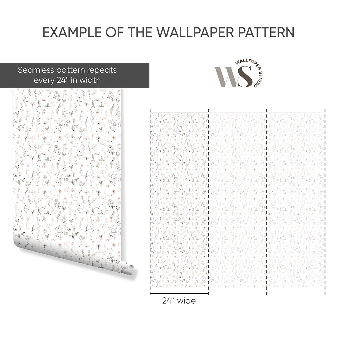 Tiny Neutral Wildflowers Wallpaper S064