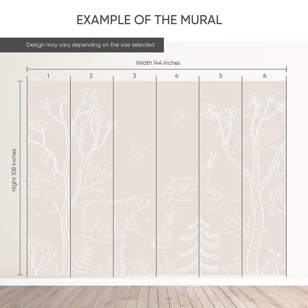 Beige White Forest Animals Wall Mural SM019 - CostaCover - Peel and stick Removable Wallpaper - accent wallpaper - adhesive wallpaper - animal print