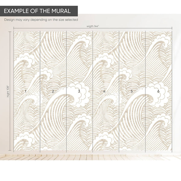 Japanese Beige Waves Wall Mural WM016 - CostaCover - Peel and stick Removable Wallpaper - adhesive wallpaper - bathroom wallpaper - bedroom wallpaper