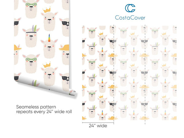 Cute Llamas Face Wallpaper CC194 - CostaCover - Peel and stick Removable Wallpaper - adhesive wallpaper - baby wall decor - Backsplash panels