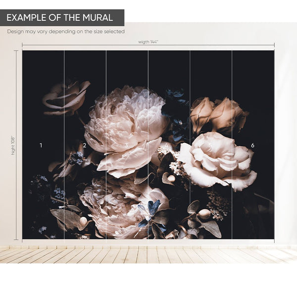 Dark Peonies Floral Wall Mural CCM163 - CostaCover - Peel and stick Removable Wallpaper - abstract floral - abstract wallpaper - accent wallpaper