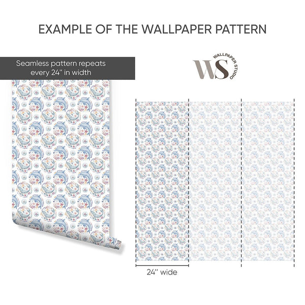 Blue Whale and Dolphin Wallpaper S093 - CostaCover - Peel and stick Removable Wallpaper - Abstract - abstract wall art - abstract wallpaper