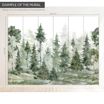 Watercolor Pine Tree Forest Self Adhesive Wall Mural WM047