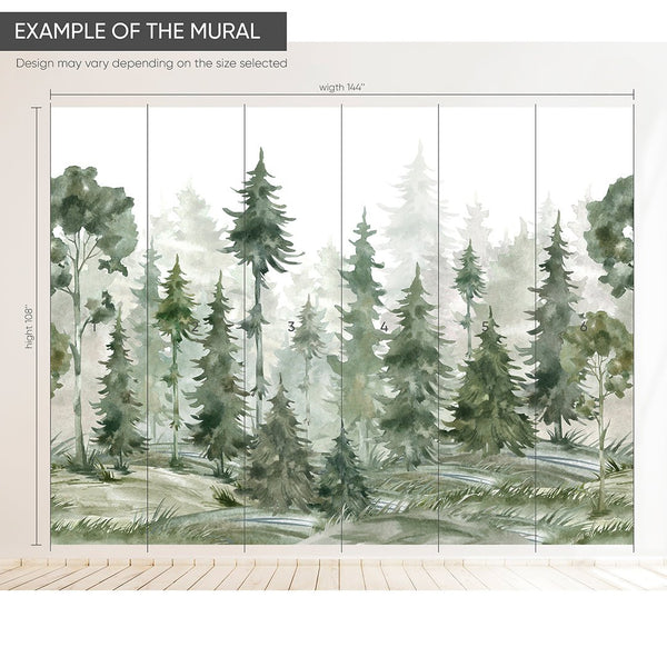 Watercolor Forest Wall Mural WM047 - CostaCover - Peel and stick Removable Wallpaper - abstract wallpaper - accent wallpaper - adhesive wallpaper