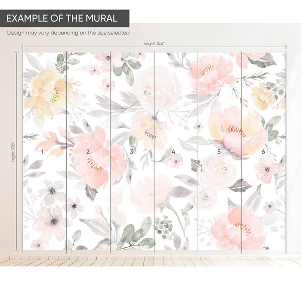 Pink & Yellow Flowers Wall Mural WM003 - CostaCover - Peel and stick Removable Wallpaper - accent wallpaper - adhesive wallpaper - bedroom wallpaper