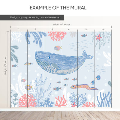 Blue Pink Drawing Whale Wall Mural SM056