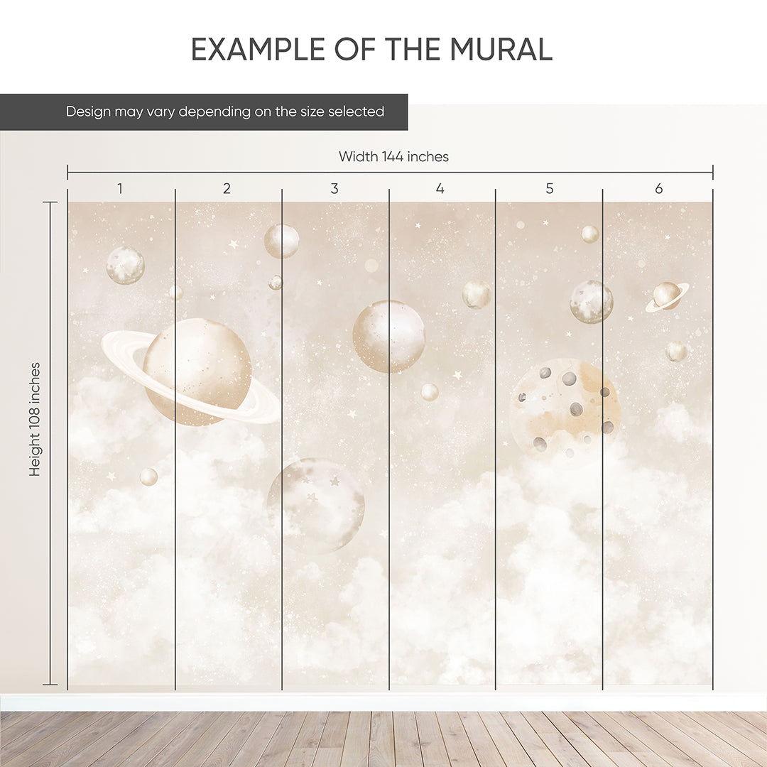 Beige Planets in Space Wall Mural SM086