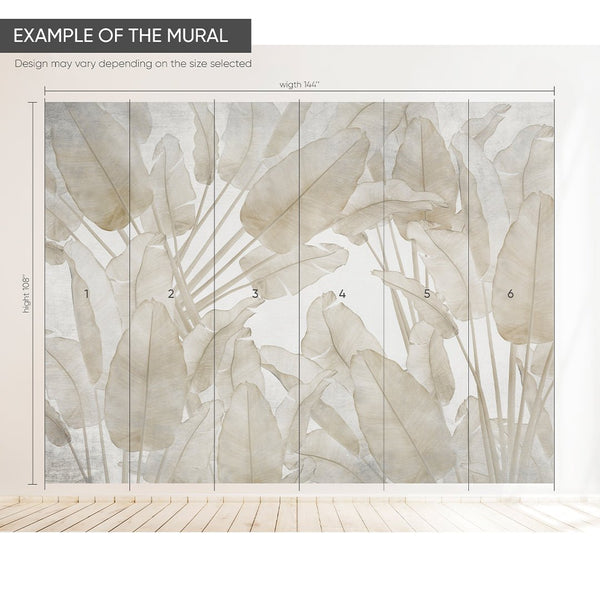 Beige Palm Leaves Wall Mural WM085 - CostaCover - Peel and stick Removable Wallpaper - accent wallpaper - adhesive wallpaper - banana leaves