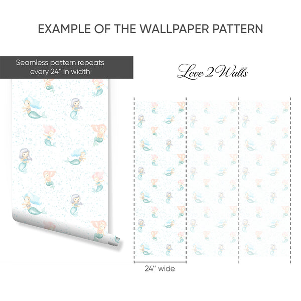 Blue Mermaid Nursery Wallpaper L137